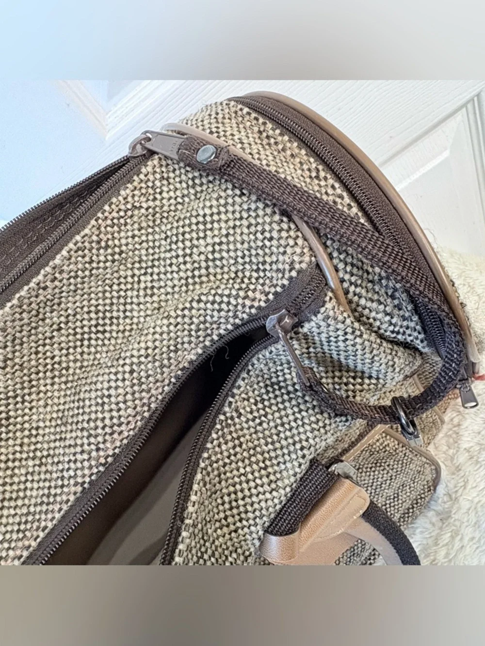 Vintage 70s Atlantic USA Wool Tweed Carry-On Duffle Bag Travel Weekender Luggage